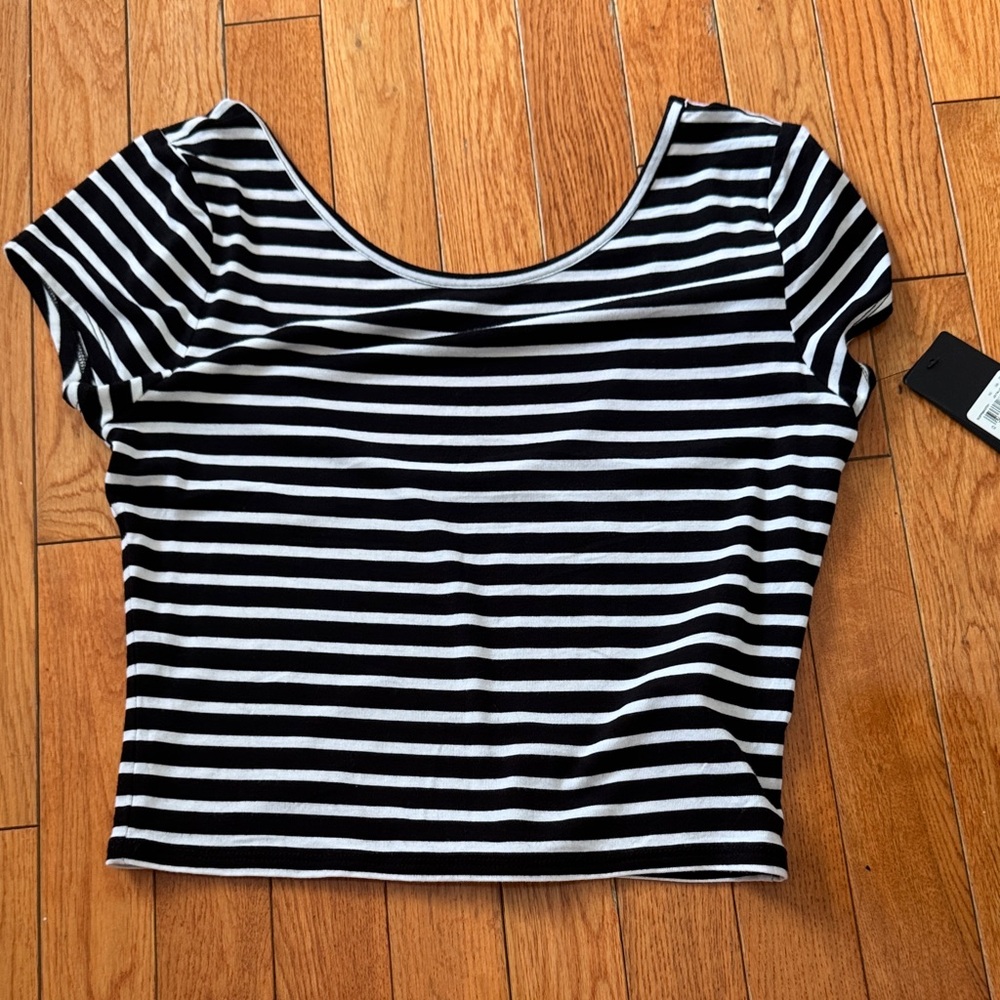 Guess by Marciano Black and White Striped Crop Top